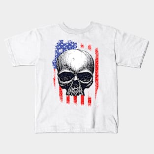 Skull 4th July American Flag - Independence Day Kids T-Shirt